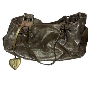 Juicy Couture Metallic Gold Leather Chain Shoulder Bag Purse w Heart Charm Y2K